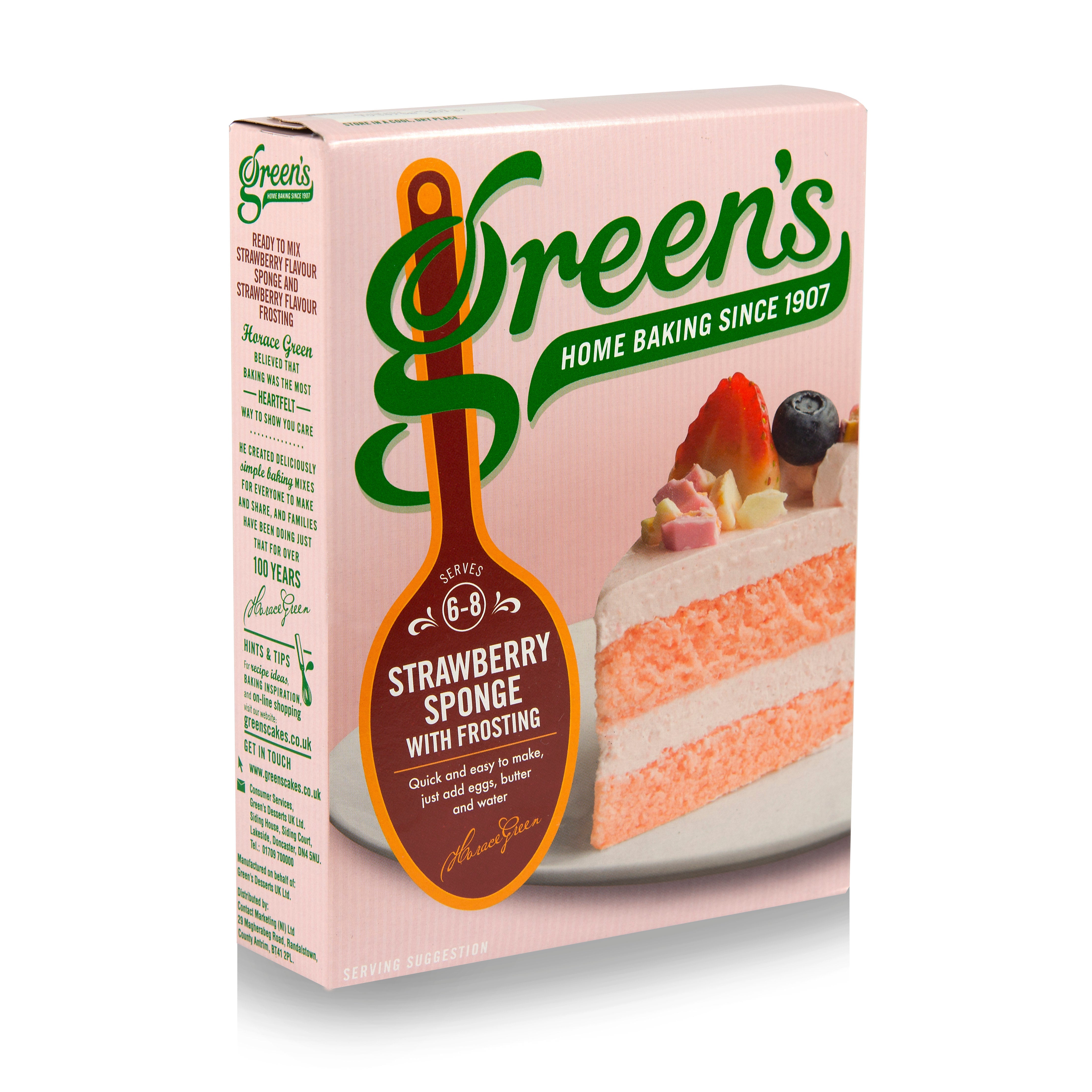 Green's Strawberry Cake and Frosting Mix 381g - pack of 6